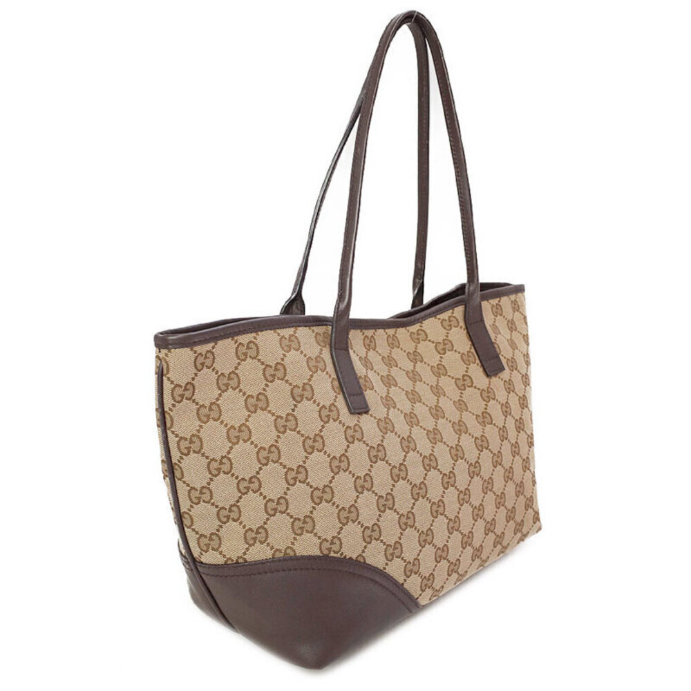 Gucci mocha brown leather Britt Tote canvas monogram GG Bag Canvas